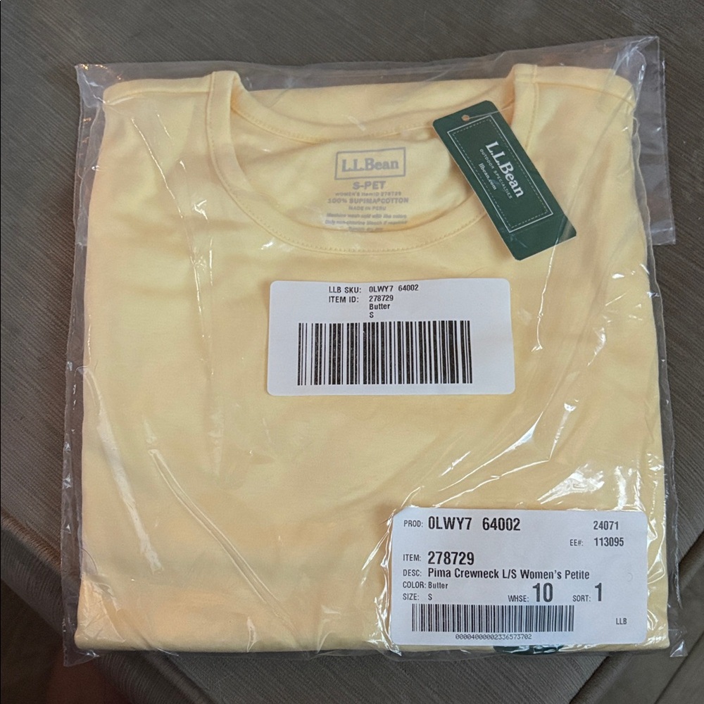 L.L Bean Women’s Crewneck Yellow Long Sleeve